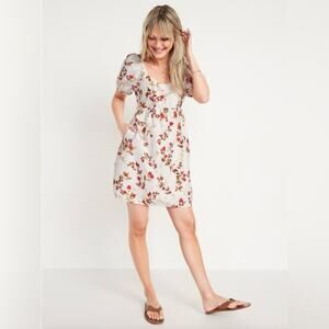 Old Navy Puff-Sleeve Fit & Flare Printed All-Day Strawberry Dress Sz S